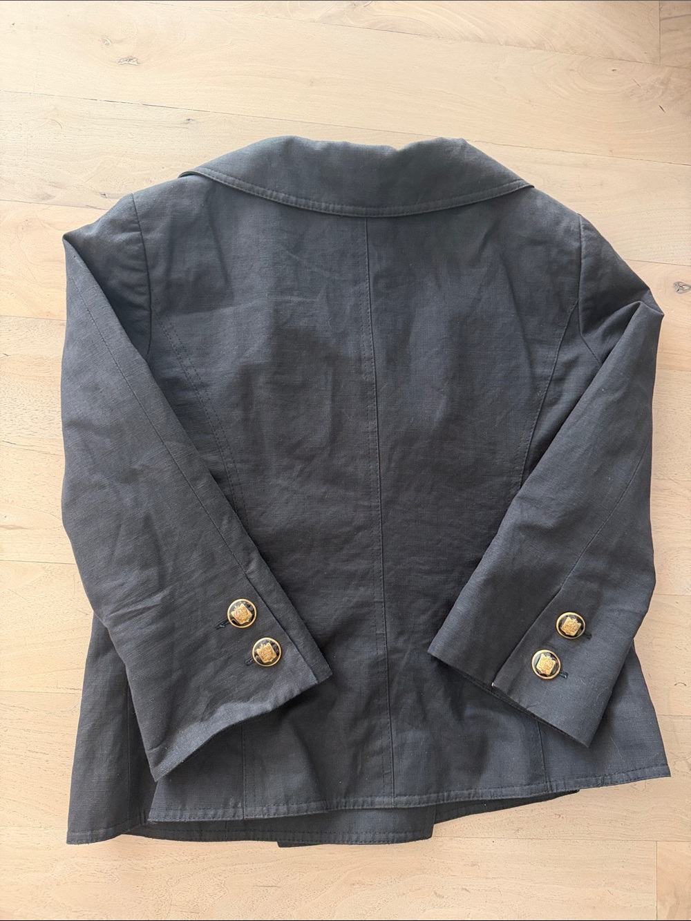 Smythe Charcoal Cropped Double-Breasted Pea Coat with Gold Buttons - Picture 4 of 4